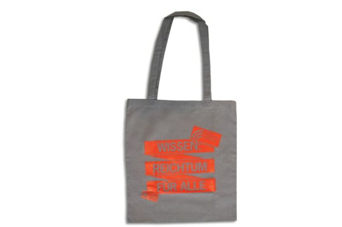 tausendtypentragetaschen - Stadtbibliothek Chemnitz - Baumwolltasche grau mit langen Henkeln
