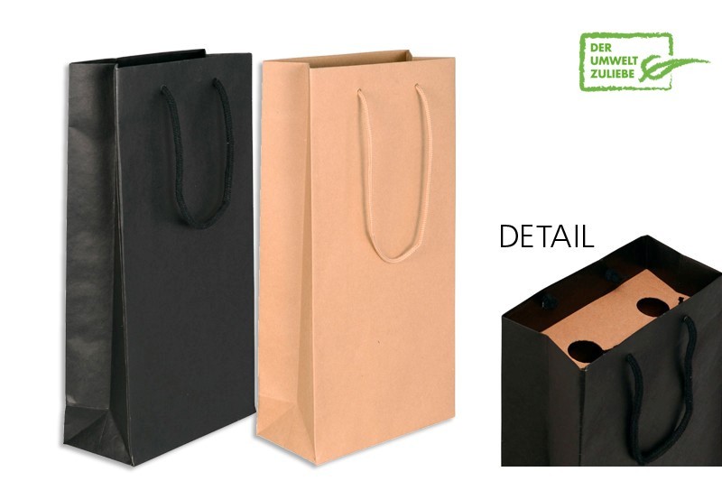 2er Flaschentasche in schwarz und natur - Modell Exclusiva Recy mit Flaschentrenner - für zwei Flaschen