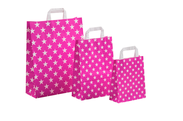 tausendtypentragetaschen - Papiertasche Stars & Sternchen pink - Flachhenkeltasche