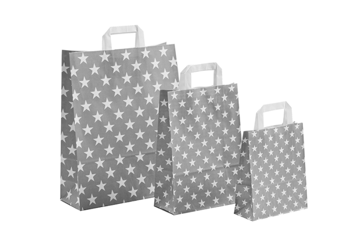 tausendtypentragetaschen - Papiertasche Stars & Sternchen grau - Flachhenkeltasche