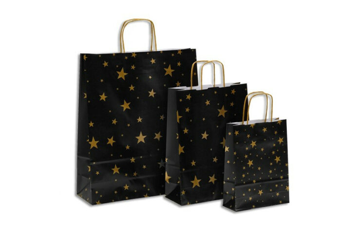 Weihnachtstasche Sterne schwarz-gold