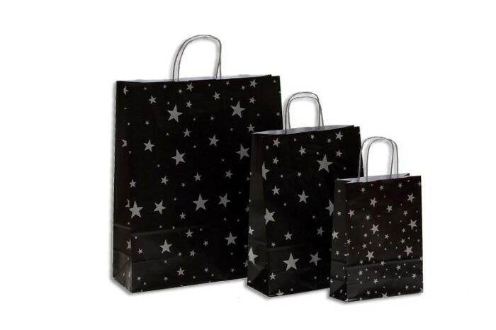 Weihnachtstasche Sterne schwarz-silber