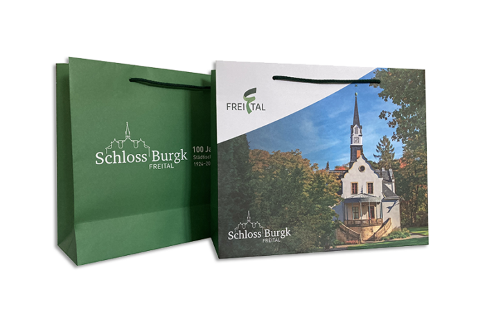 Papiertasche mit einem Foto vom Schloß Burgk in Freital