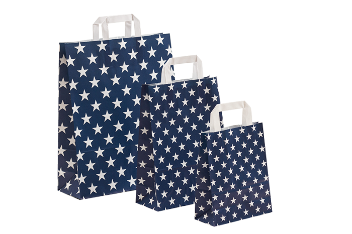 tausendtypentragetaschen - Papiertasche Stars & Sternchen blau - Flachhenkeltasche
