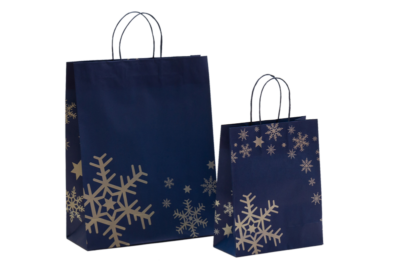 Weihnachtstasche aus Papier Eiskristall blau-silber bei tausendtypentragetaschen