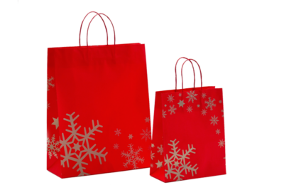 Weihnachtstasche aus Papier Eiskristall rot-silber bei tausendtypentragetaschen