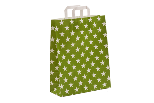 tausendtypentragetaschen - Papiertasche Stars & Sternchen olive SALE - Flachhenkeltasche