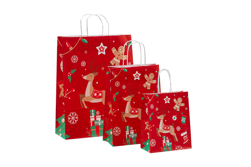 Papierkordeltasche Fröhliche Weihnachten mit Rentier und Co bei tausendtypentragetaschen im Online-Shop