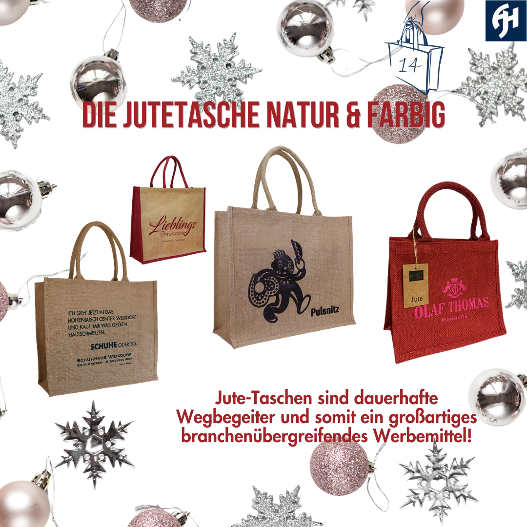 Adventskalender 14 Jutetaschen bei tausendtypentragetaschen