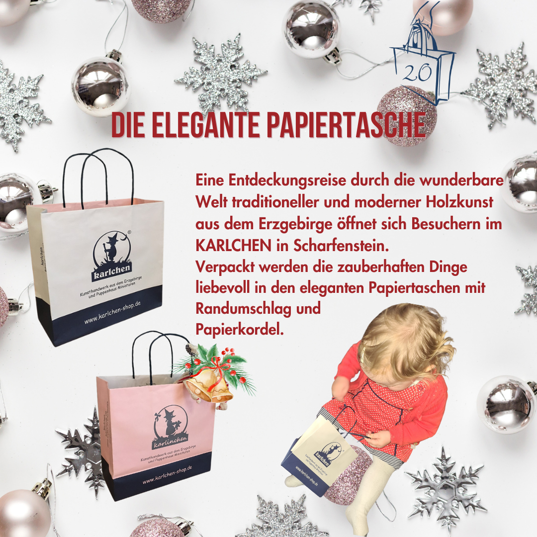 Taschenadventskalender türchen 20 mit eleganten Papiertaschen Karlchen&Karlinchen