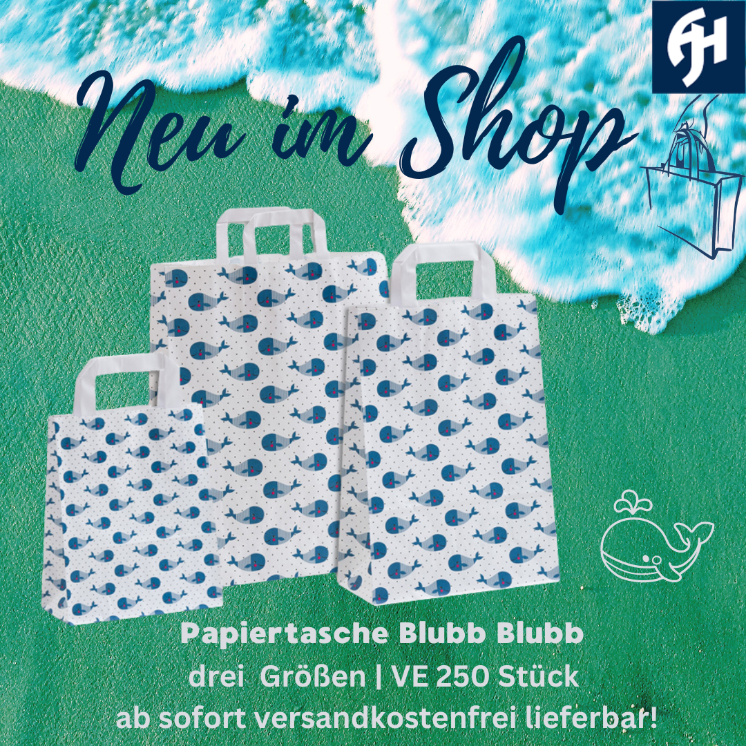 Flachhenkeltaschen aus Papier Blubb Blubb neu im Shop in 3 Foramten