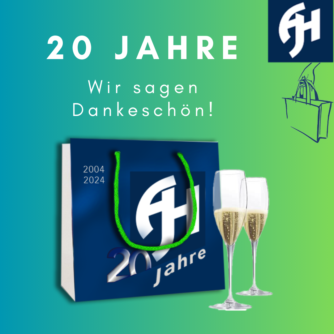 Jubiläumsbild mit Tragetasche 20 Jahre AJH Druck und Technik