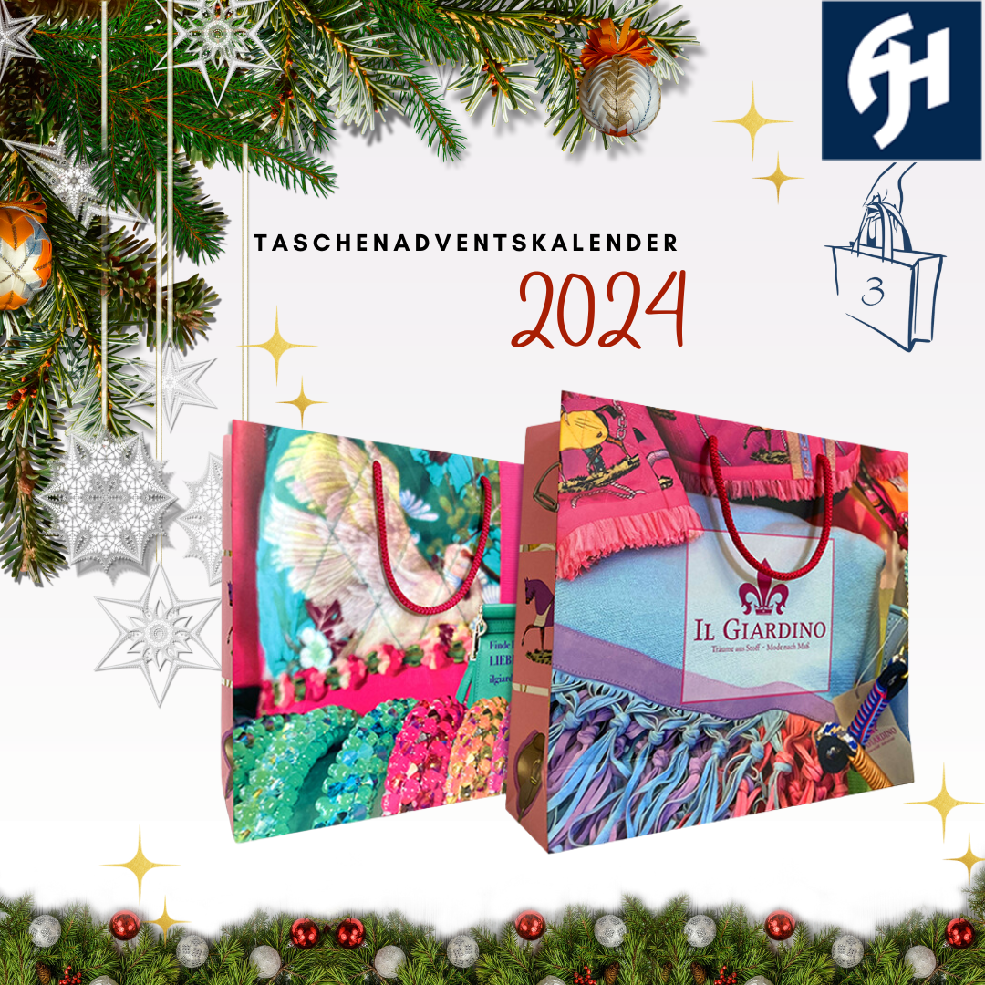 knallbunte Luxuspapiertasche für das Münster Geschäft il giardino, pinke Kordeln, mattes Finnish Türchen 3 im Taschenadventskalender von tausendtypentragetaschen