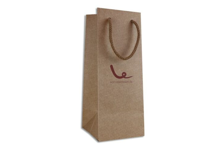braune Papiertasche für Flaschen mit braunem Aufdruck Wonnewerkstatt