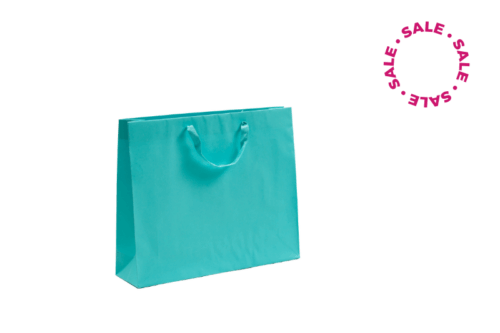 türkisfarbige Tasche aus Papier mir Baumwollbändern in türkis, SALE-Produkt bei tausendtypentragetaschen