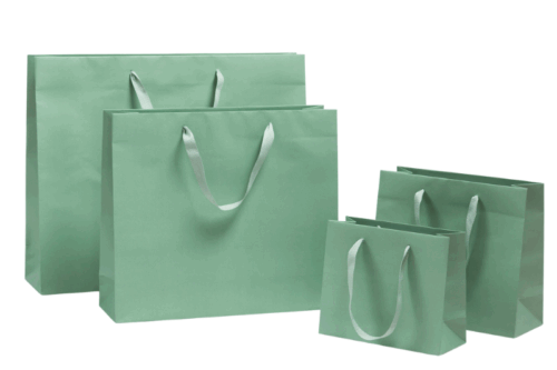 Exclusive Papiertasche in 4 Größen mit Baumwollband vollflächig salbei bedruckt bei tausendtypentragetaschen
