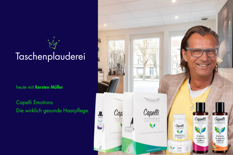 Bildmontage Taschenplauderei Produkte und Inhaber vom Capelli Emotions Kersten Müller zum Blogbeitrag über seine Tragetaschen